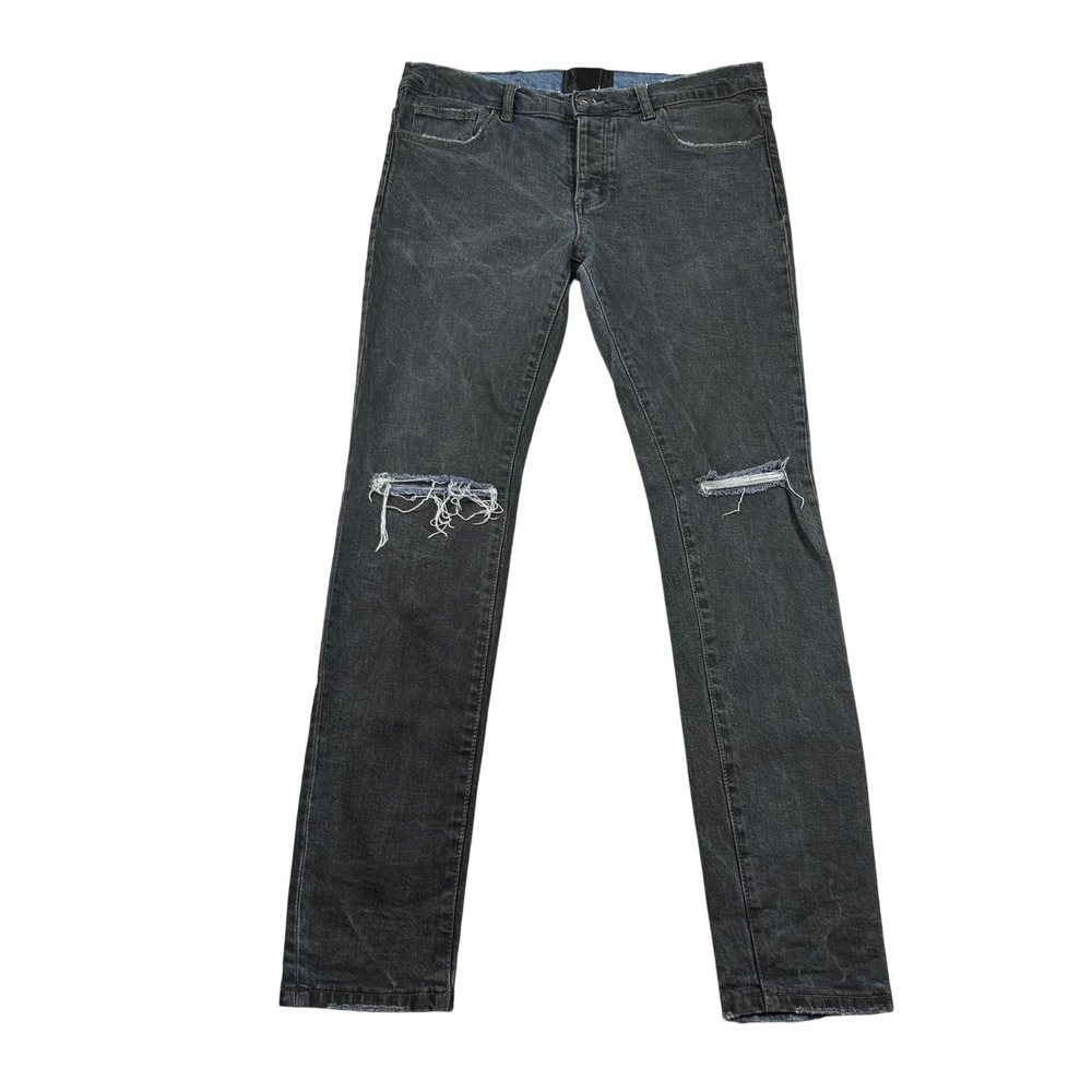 Valabasas Jeans Mens 34 Faded Black Slim Fit Distressed Charcoal Button Fly Moto
